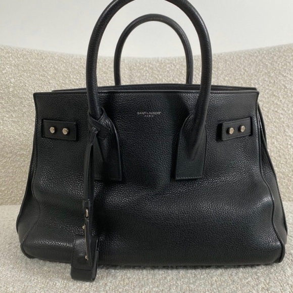 Authentic Saint Laurent Black Grained Calfskin Sac De Jour Bag - Picture 1 of 15